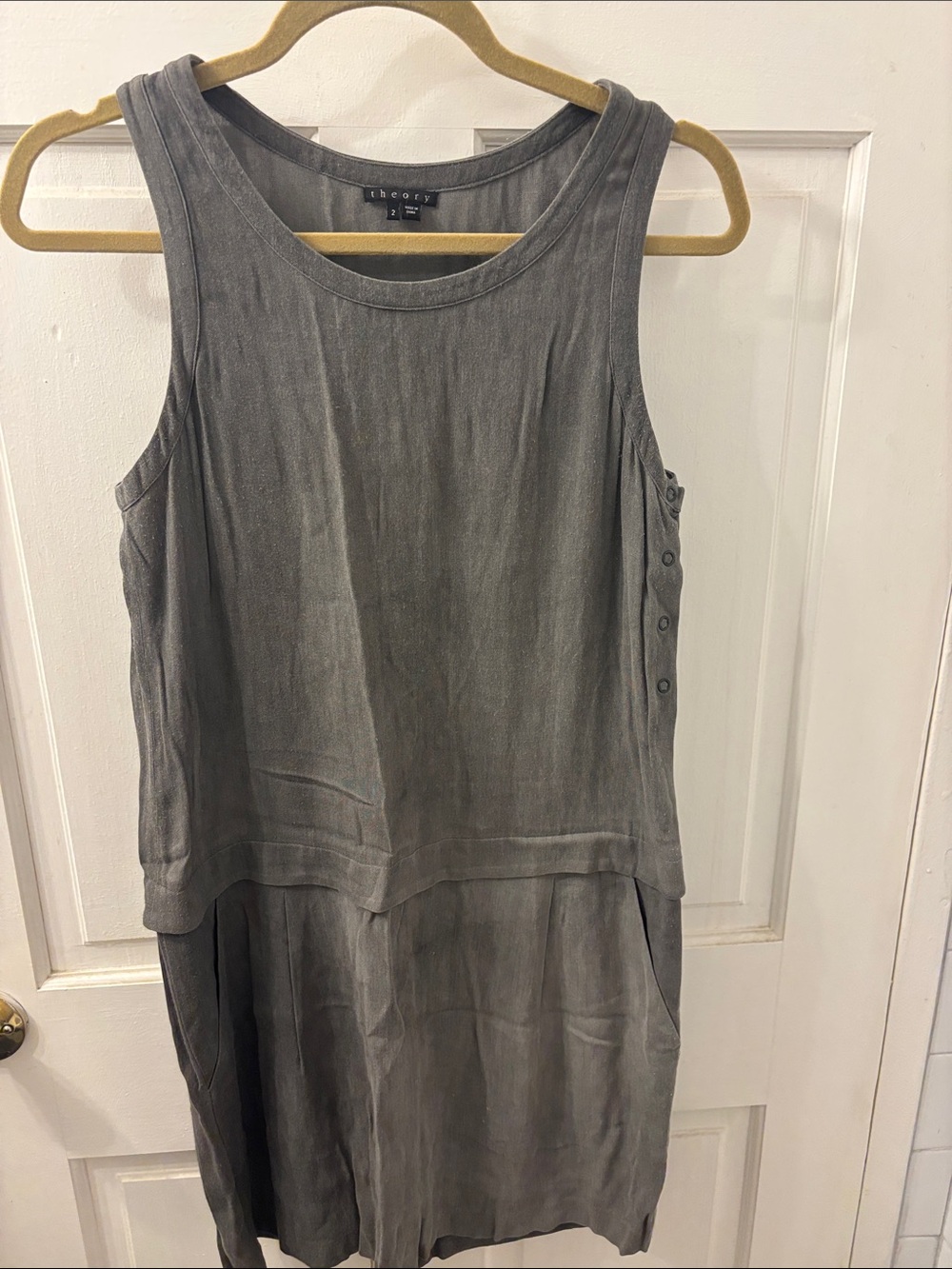 Theory Sleeveless Drop-Waist Dress in Charcoal size 2